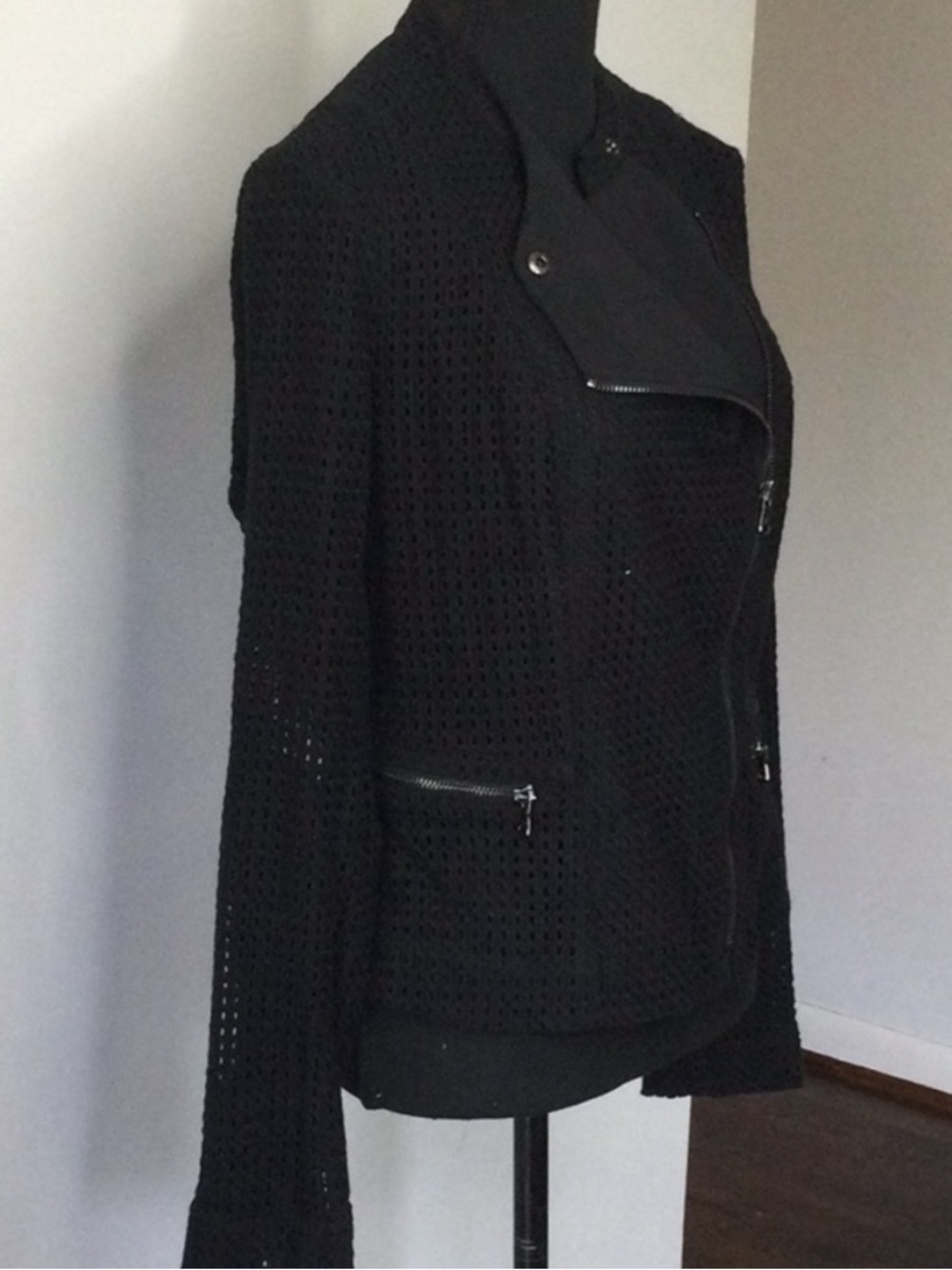 DREW Black Perforated Asymmetrical Zip Jacket